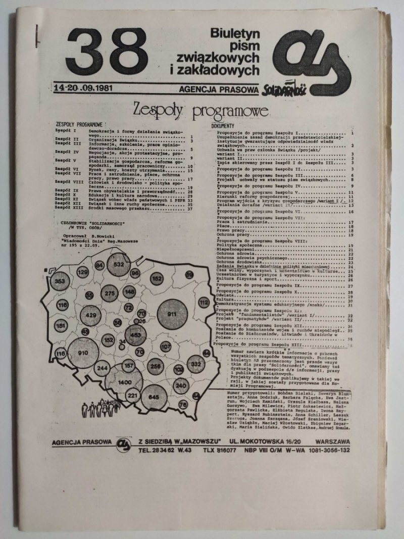 BIULETYN PISM ZWIĄZKOWYCH I ZAKŁADOWYCH NR 38 – 14-20.09.1981