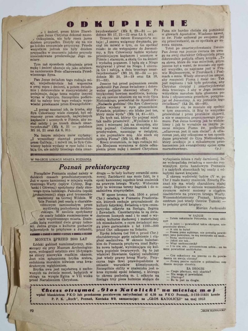 GŁOS KATOLICKI ROK IX POZNAŃ DNIA 15 MARCA 1953 r.