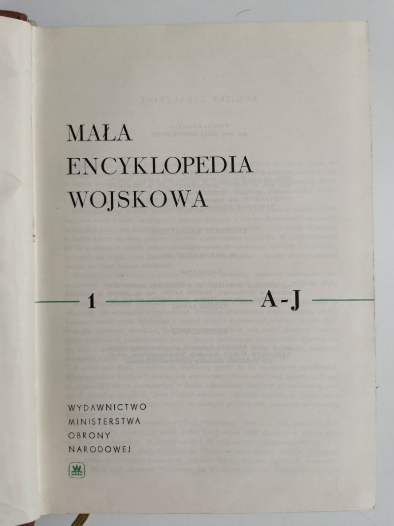 MAŁA ENCYKLOPEDIA WOJSKOWA TOM 1 A-J 1967