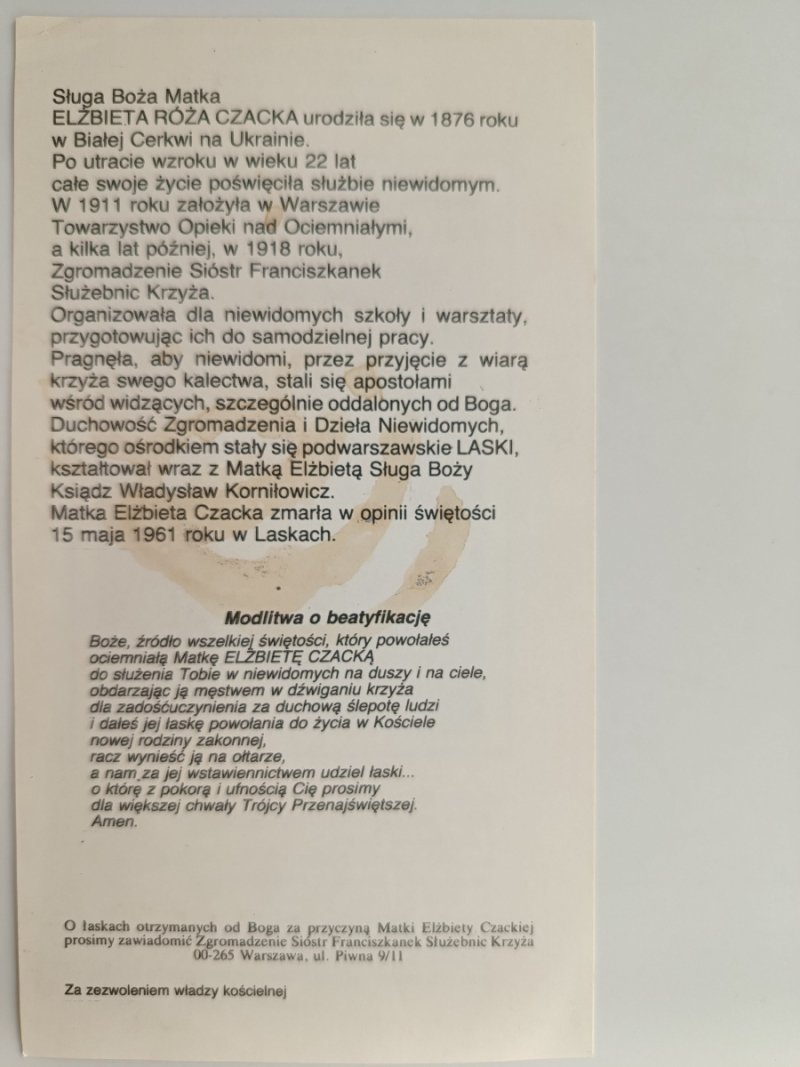 SŁUGA BOŻA MATKA ELŻBIETA