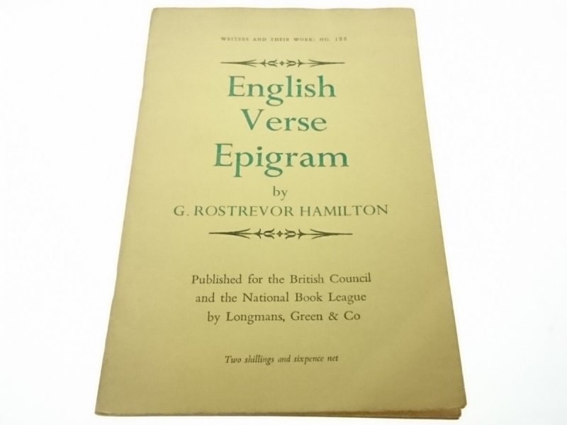 ENGLISH VERSE EPIGRAM - G. Rostrevor Hamilton 1965