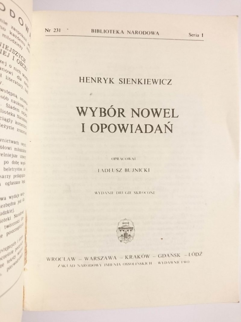 WYBÓR NOWEL I OPOWIADAŃ - Henryk Sienkiewicz 1986
