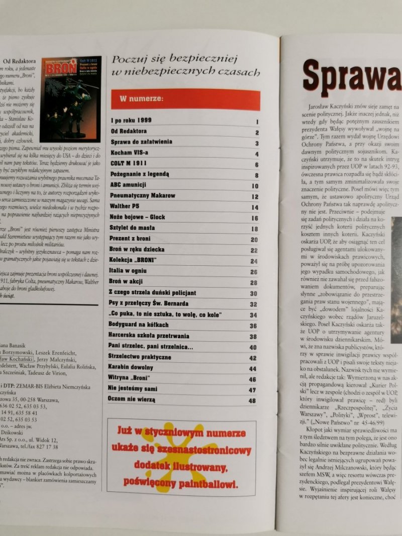 BROŃ NR 11 (11) GRUDZIEŃ 1999 COLT M 1911