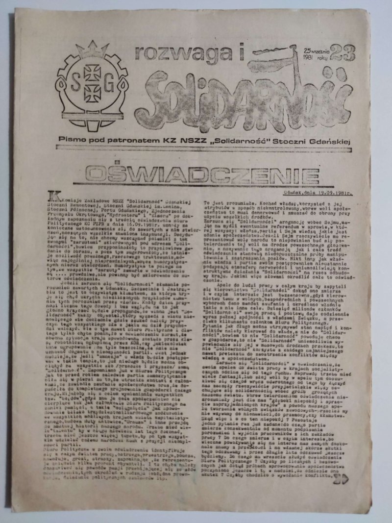 ROZWAGA I SOLIDARNOŚĆ NR 23 – 25.09.1981