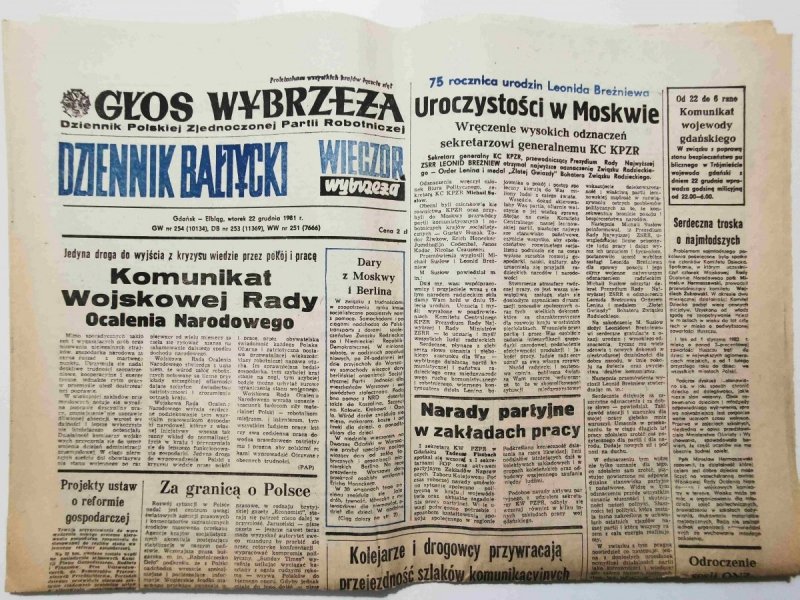 GŁOS WYBRZEŻA DZIENNIK BAŁTYCKI wtorek 22 grudnia 1981