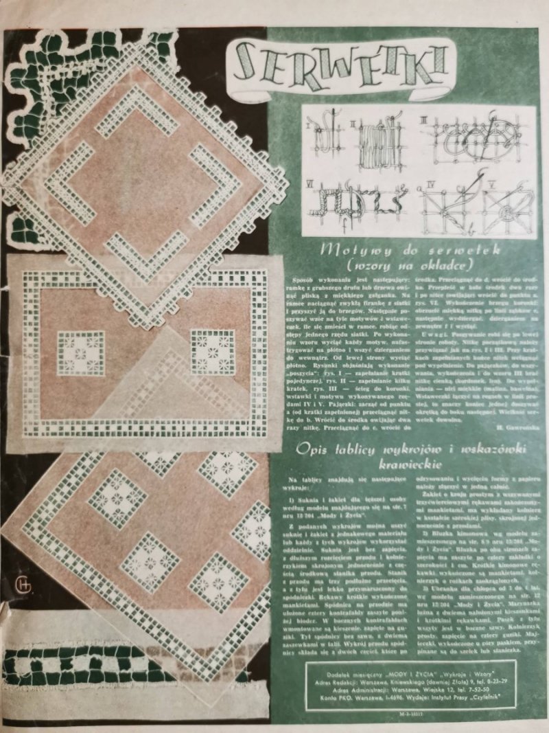 WYKROJE I WZORY NR 4/54 KWIECIEŃ 1952 