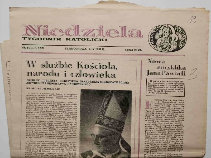 NIEDZIELA NR 14 ROK XXX CZĘSTOCHOWA, 5 IV 1987 r.