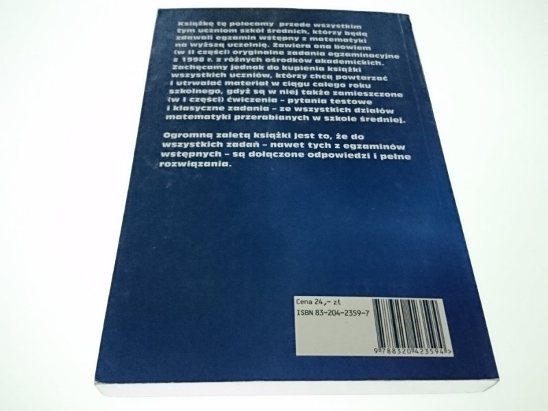 TESTY I ZADANIA EGZAMINACYJNE Z MATEMATYKI 1999