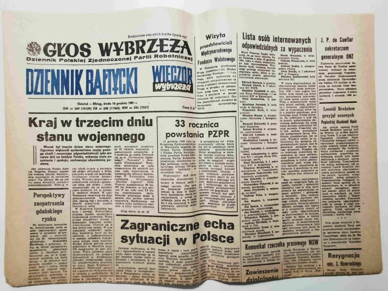 GŁOS WYBRZEŻA DZIENNIK BAŁTYCKI środa 16 grudnia 1981