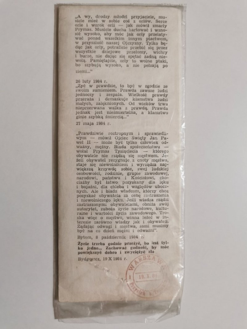 ULOTKA Z TABLICZKĄ. BÓG HONOR OJCZYZNA