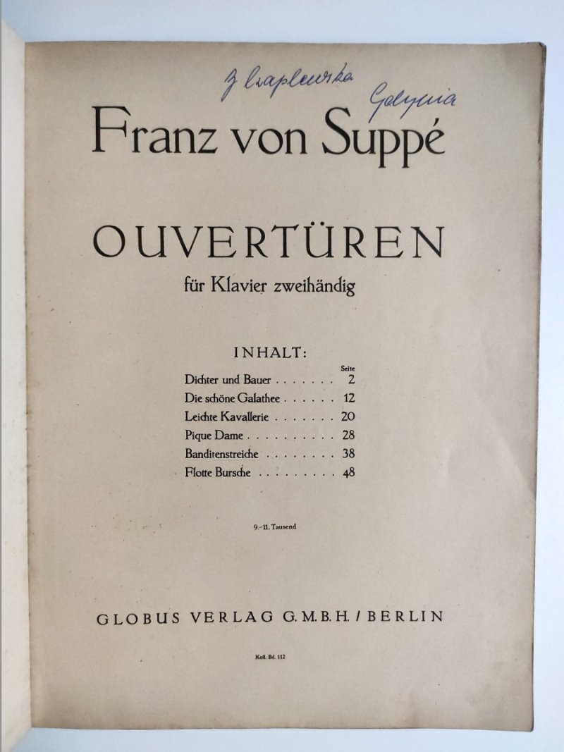 OUVERTUREN FUR KLAVIER ZWEIHANDIG OK. 1930