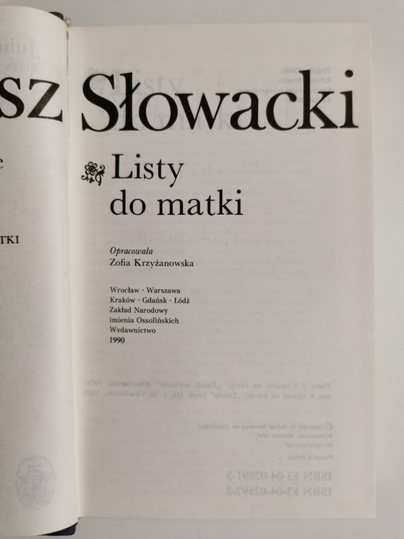 DZIEŁA WYBRANE TOM 6 LISTY DO MATKI - Juliusz Słowacki 1990