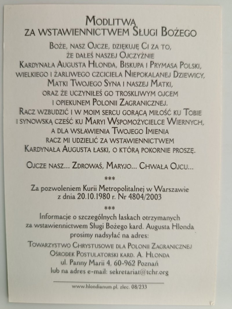 SŁUGA BOŻY KARDYNAŁ AUGUST HLOND