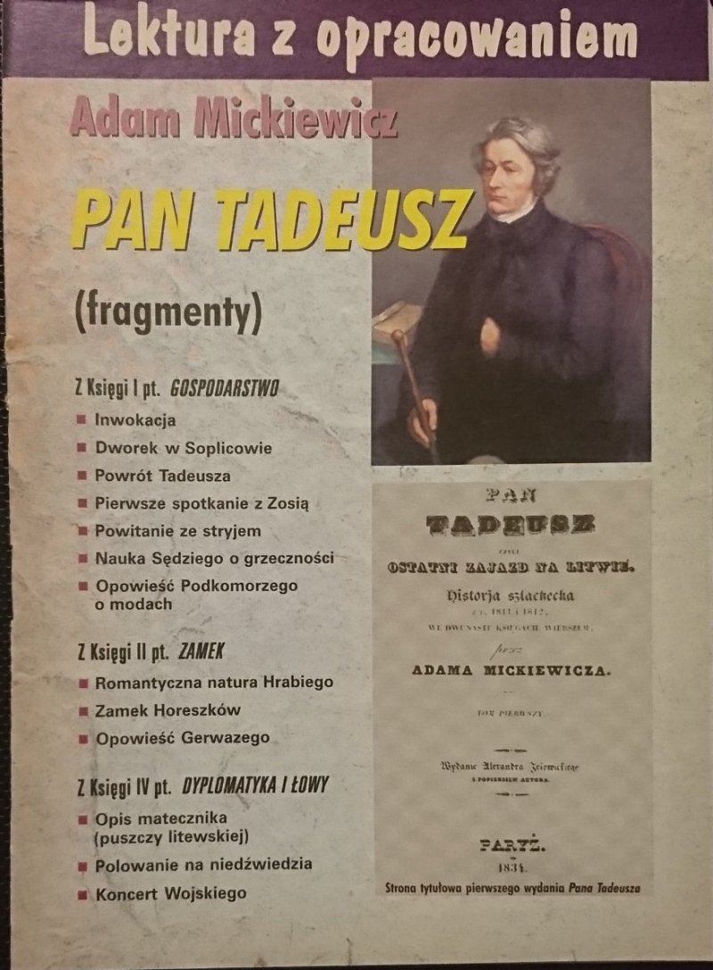 LEKTURA Z OPRACOWANIEM. PAN TADEUSZ FRAGMENTY