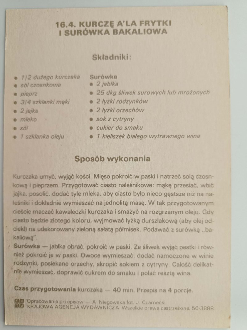 KURCZĘ A'LA FRYTKI I SURÓWKA BAKALIOWA