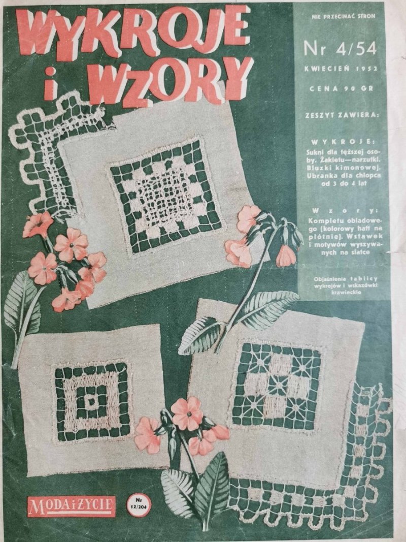 WYKROJE I WZORY NR 4/54 KWIECIEŃ 1952 