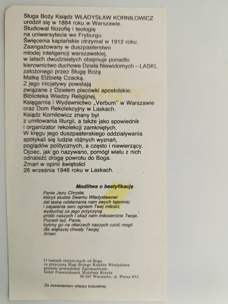 SŁUGA BOŻY KS. WŁADYSŁAW KORNIŁOWICZ