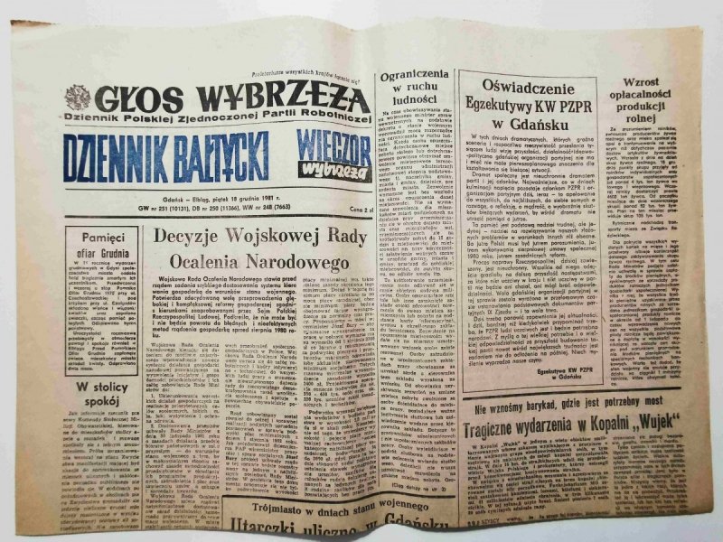 GŁOS WYBRZEŻA DZIENNIK BAŁTYCKI piątek 18 grudnia 1981