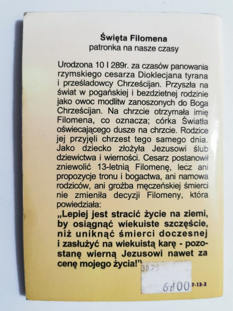 ŚWIĘTA FILOMENKA. PATRONKA NA NASZE CZASY 