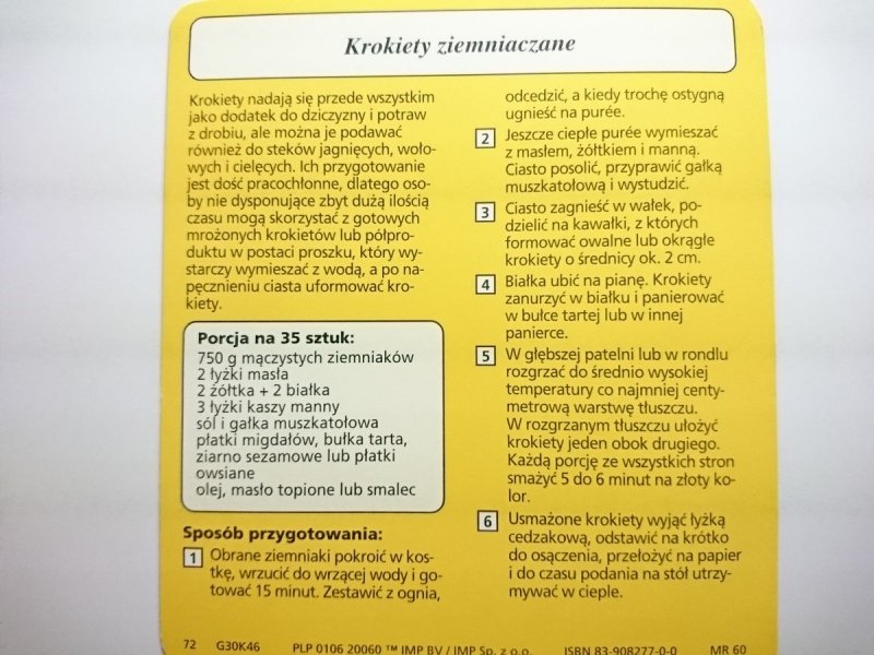 KARTA KULINARNA NR 46 KROKIETY ZIEMNIACZANE