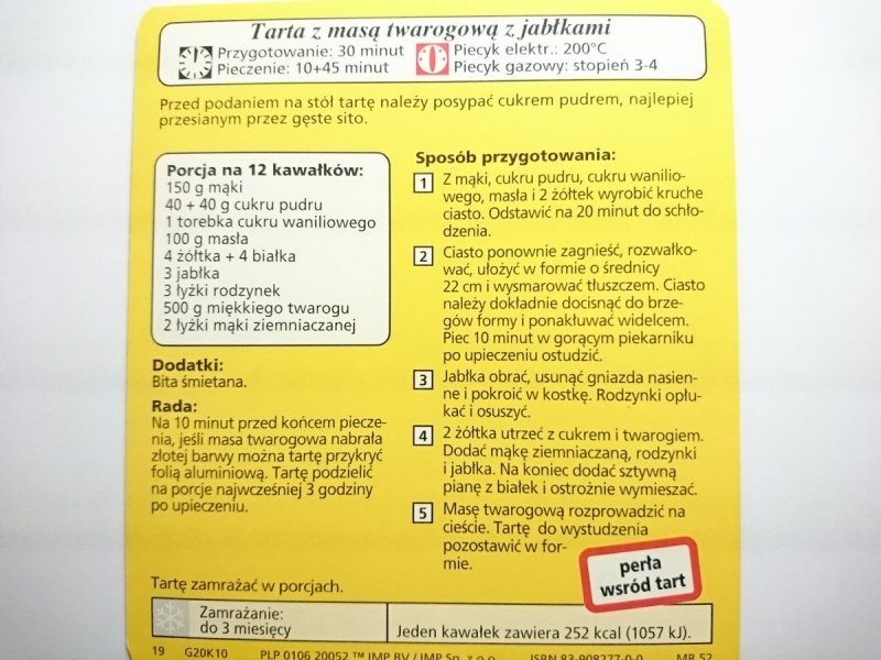 KARTA KULINARNA NR 10 TARTA Z MASĄ TWAROGOWĄ
