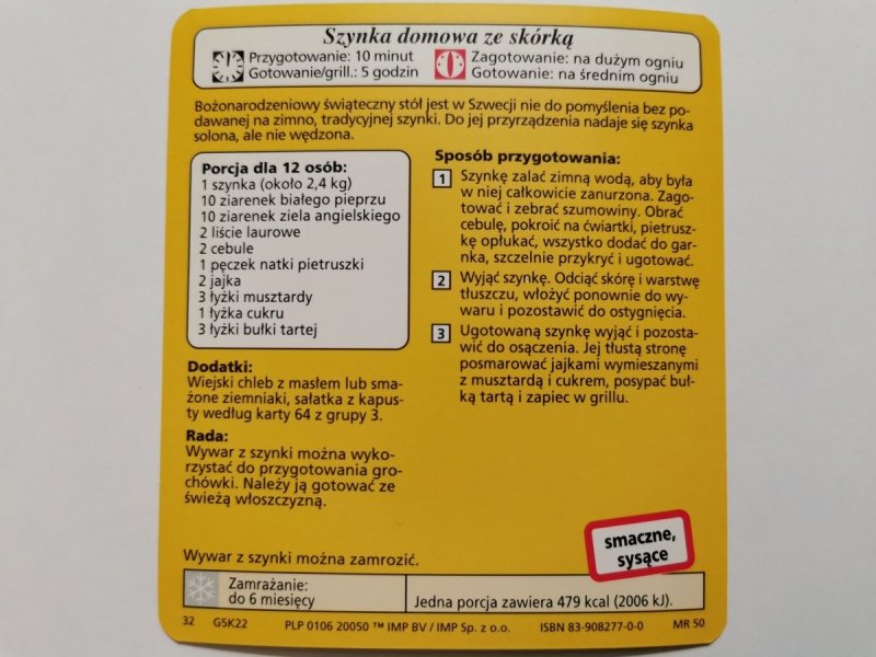 KARTA KULINARNA NR. 22 SZYNKA DOMOWA ZE SKÓRKĄ