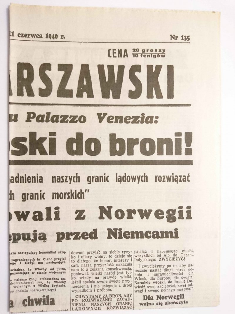 NOWY KURJER WARSZAWSKI WTOREK 11 CZERWCA 1940 r. 