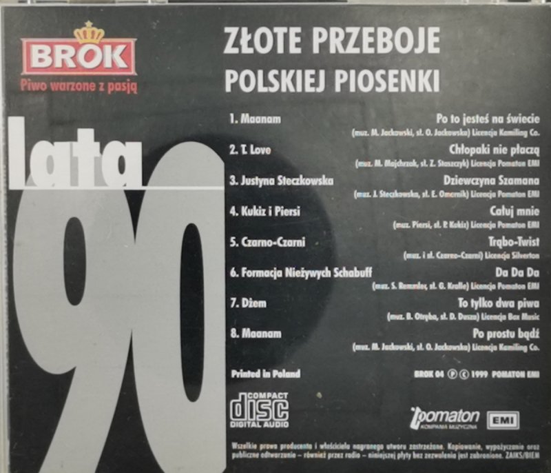 CD. LATA 90 ZŁOTE PRZEBOJE POLSKIEJ PIOSENKI