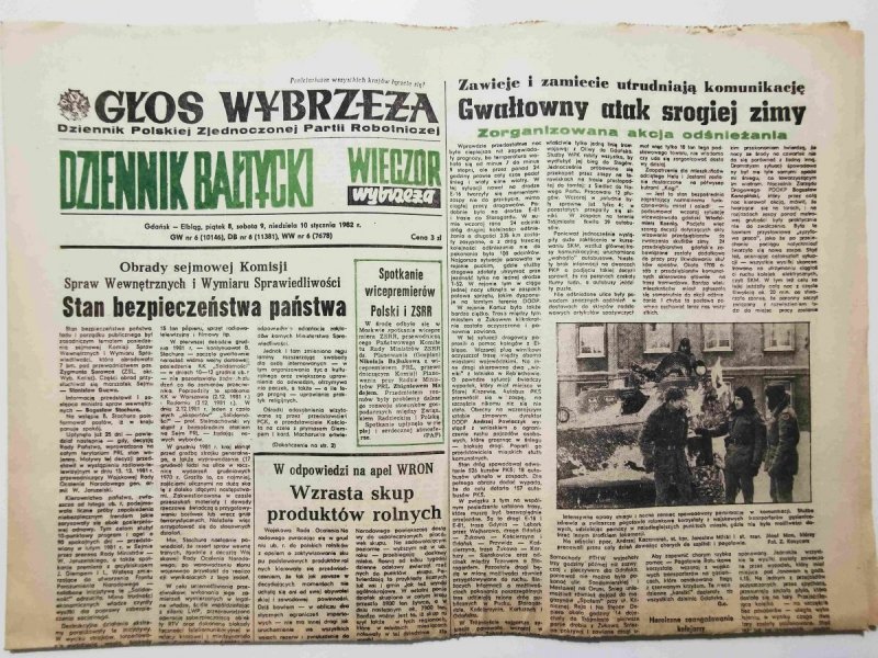 GŁOS WYBRZEŻA DZIENNIK BAŁTYCKI piątek 8, sobota 9, niedziela 10 stycznia 1982