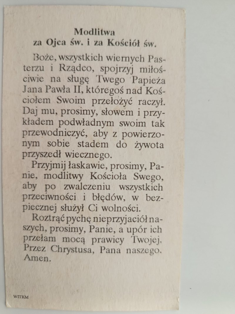 MODLITWA ZA OJCA ŚW. I ZA KOŚCIÓŁ ŚW. BIAŁA RAMKA JAN PAWEŁ II
