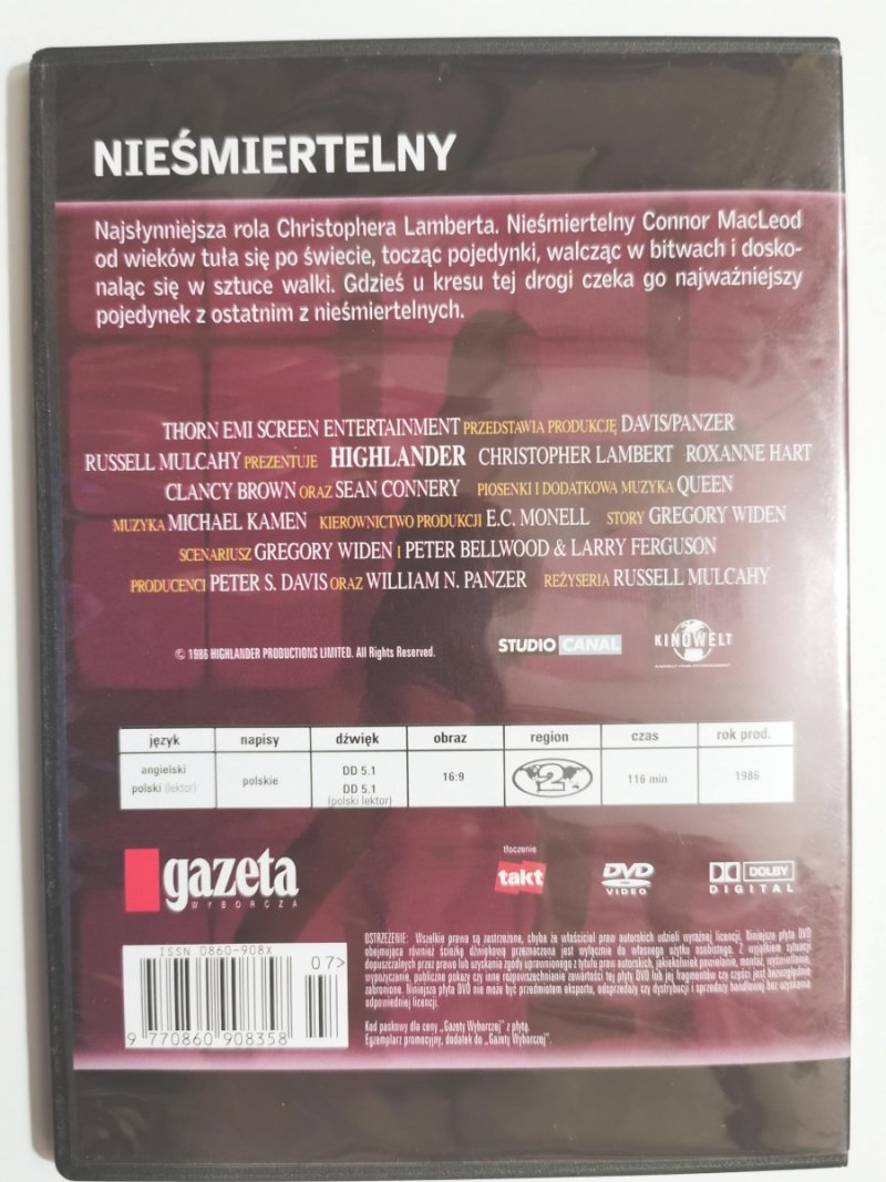 DVD. NIEŚMIERTELNY. REŻ. RUSSELL MULCAHY