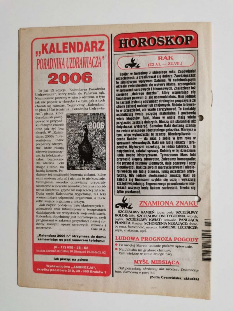 PORADNIK UZDRAWIACZA NR 7/164 LIPIEC 2006 r.