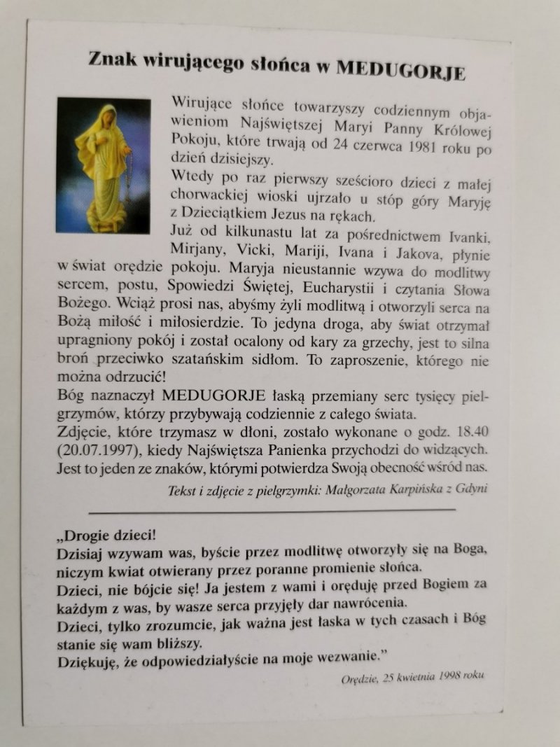 ZNAK WIRUJĄCEGO SŁOŃCA W MEDJUGORJE