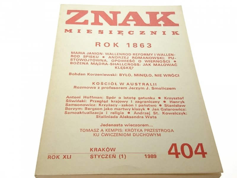 ZNAK MIESIĘCZNIK. R. XLI NR 404 (1) STYCZEŃ 1989