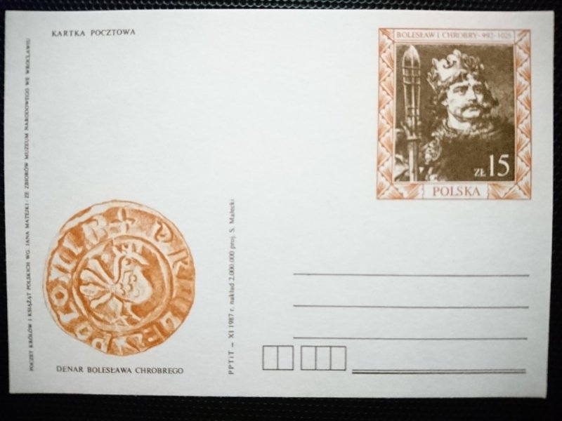 KARTKA POCZTOWA. DENAR BOLESŁAWA CHROBREGO