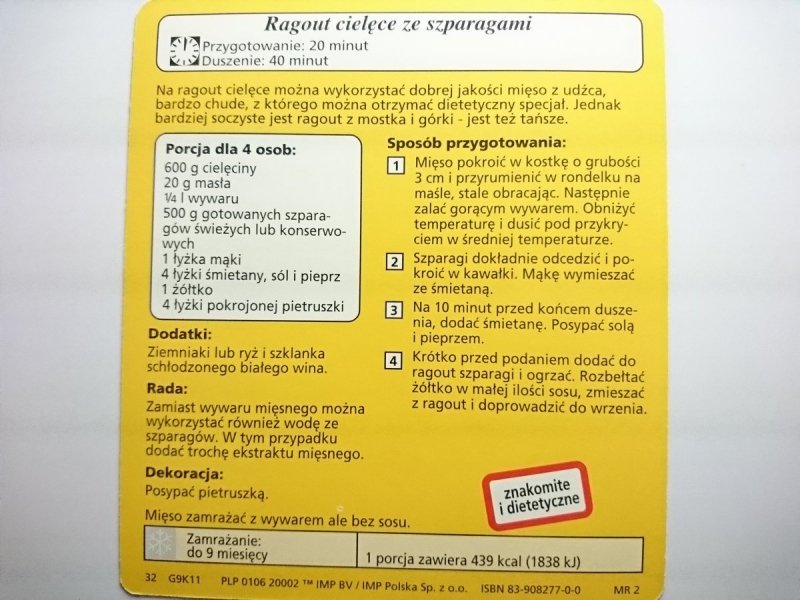 KARTA KULINARNA NR 11 RAGOUT CIELĘCE ZE SZPARAGAMI