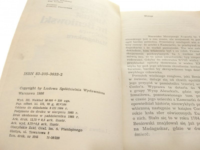 MAURYCY AUGUST HR. BENIOWSKI - M. Lepecki 1986