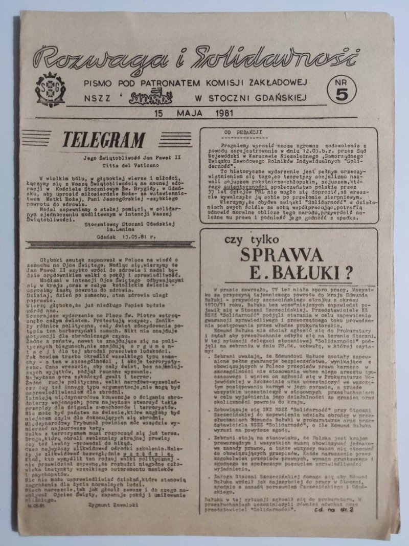 ROZWAGA I SOLIDARNOŚĆ NR 5 – 15.05.1981