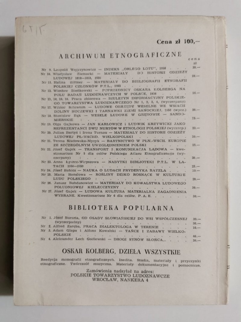 LUD ORGAN POLSKIEGO TOWARZYSTWA LUDOZNAWCZEGO TOM XLIX 
