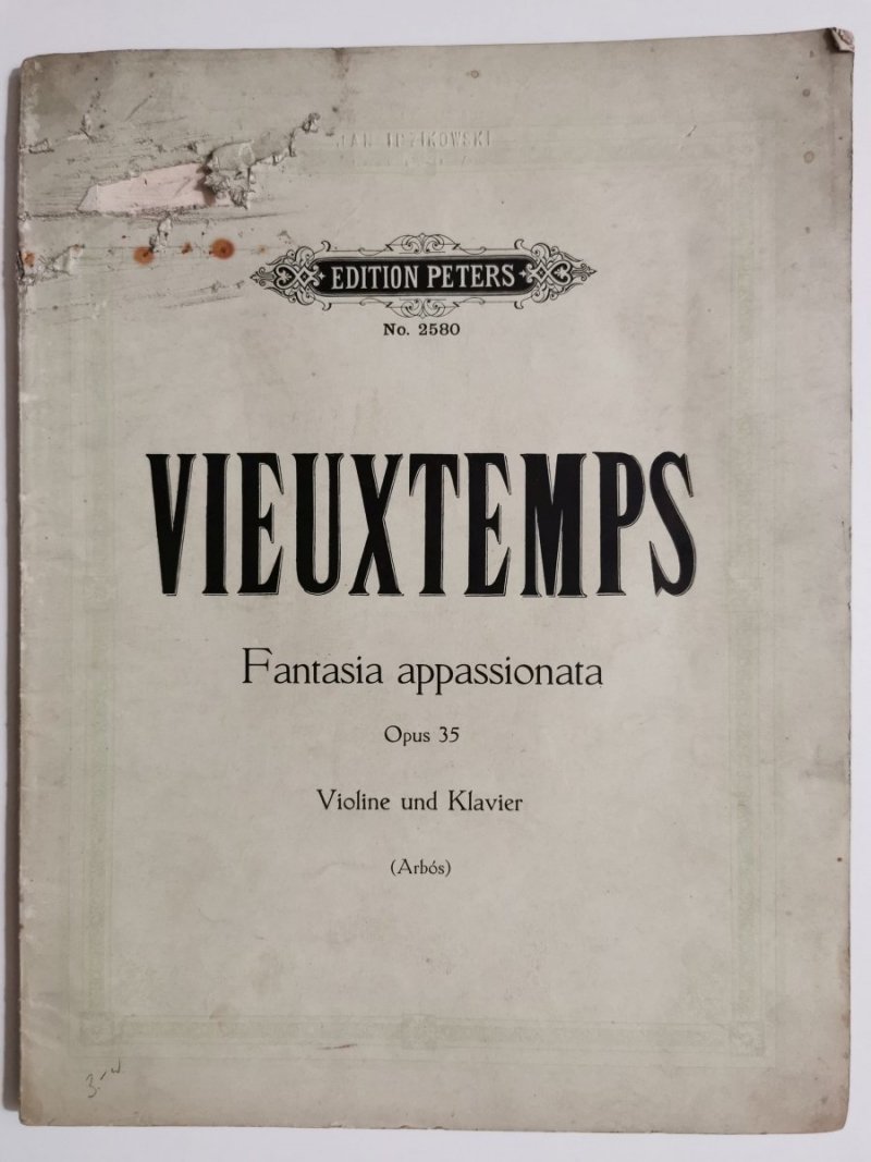 VIEUXTEMPS. FANTASIA APPASSIONATA OPUS 35 VIOLINE UND KLAVIER ARBÓS