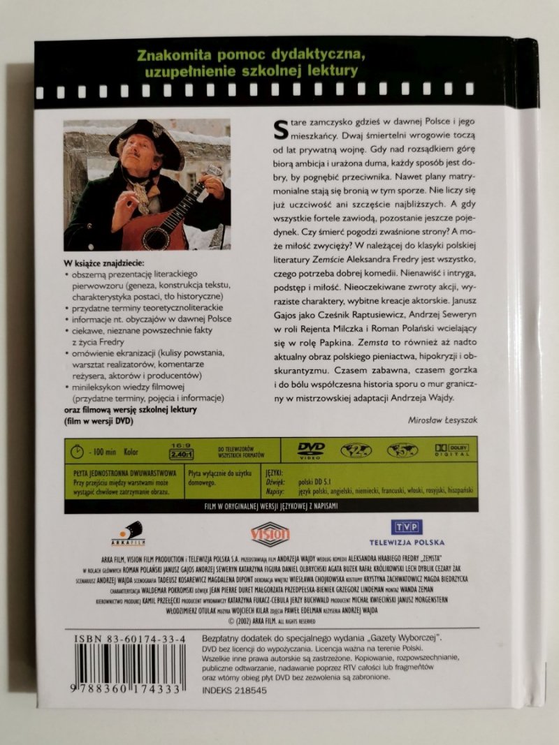 ZEMSTA. OMÓWIENIE LEKTURY SZKOLNEJ PLUS FILM DVD 