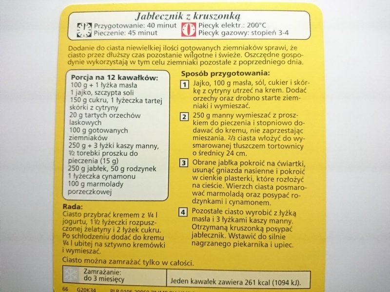 KARTA KULINARNA NR 34 JABŁECZNIK Z KRUSZONKĄ