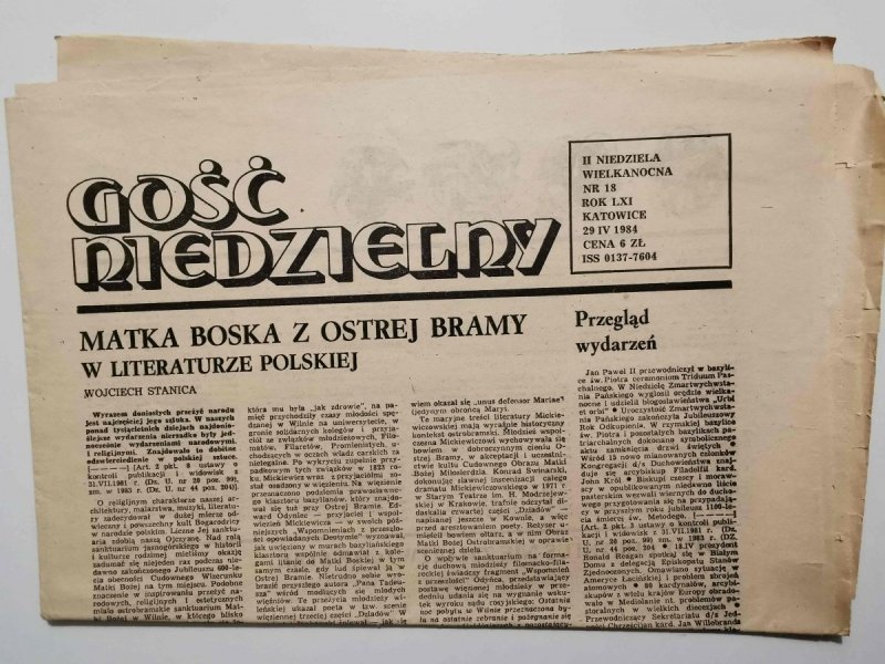 GOŚĆ NIEDZIELNY II NIEDZIELA WIELKANOCNA NR 18 ROK LXI KATOWICE 29 IV 1984
