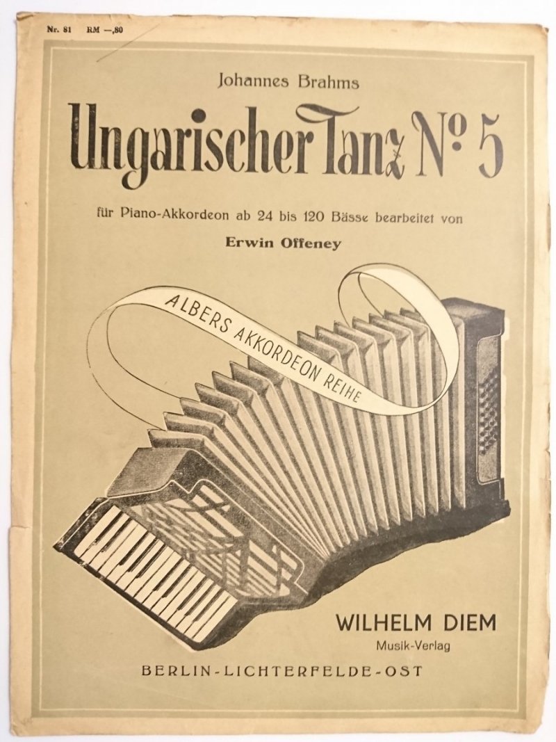 JOHANNES BRAHMS. UNGARISCHER TANZ No 5 FUR PIANO Erwin Offeney 