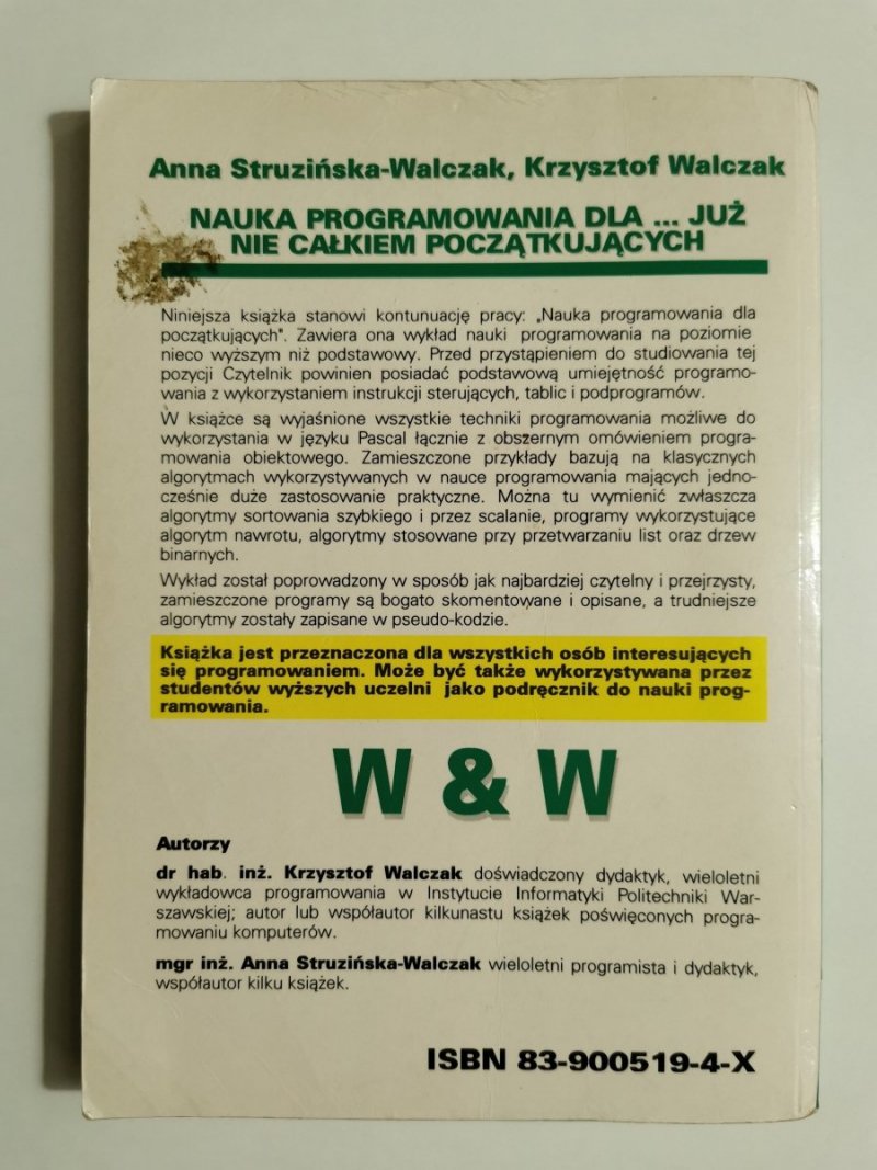 NAUKA PROGRAMOWANIA DLA JUŻ NIE CAŁKIEM POCZĄTKUJĄCYCH. TURBO PASCAL 1994