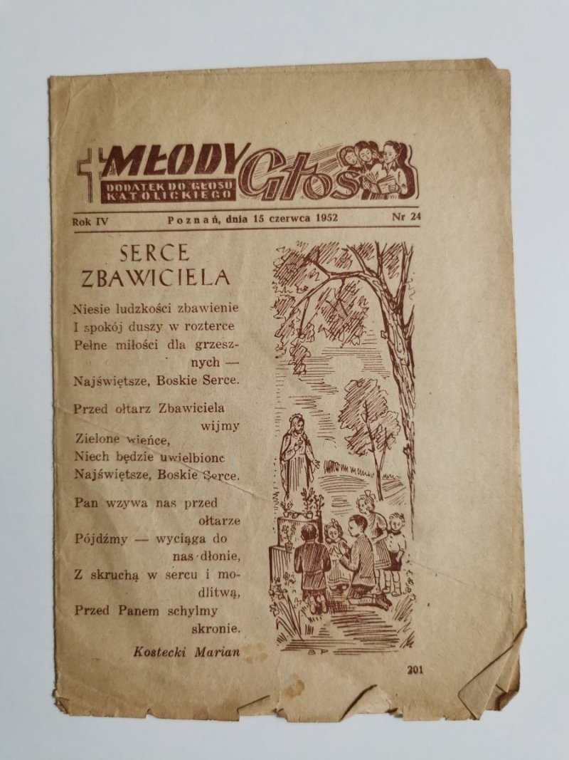 MŁODY GŁOS DODATEK DO GŁOSU KATOLICKIEGO ROK IV POZNAŃ DNIA 15 CZERWCA 1952 NR 24