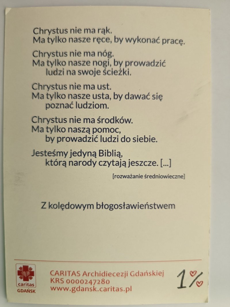 CHRYSTUS NIE MA RĄK MA TYLKO NASZE RĘCE