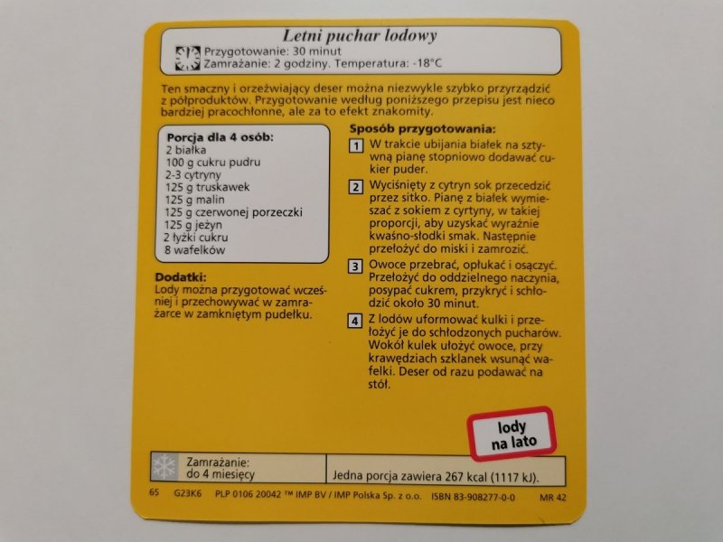 KARTA KULINARNA NR. 6 LETNI PUCHAR LODOWY