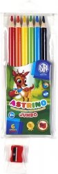 Kredki ołówkowe trójkątne JUMBO 6 kolorów + temperówka 312115003 ASTRINO