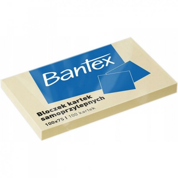 Karteczki samoprzylepne bloczek 100x75mm 100 kartek żółty 400086387 BANTEX